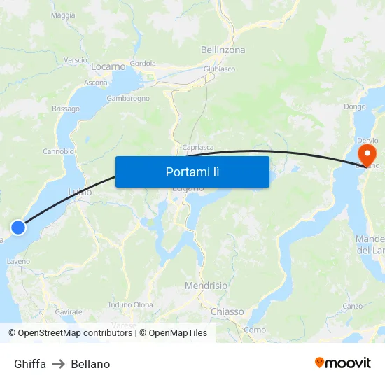 Ghiffa to Bellano map
