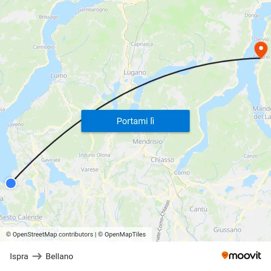 Ispra to Bellano map
