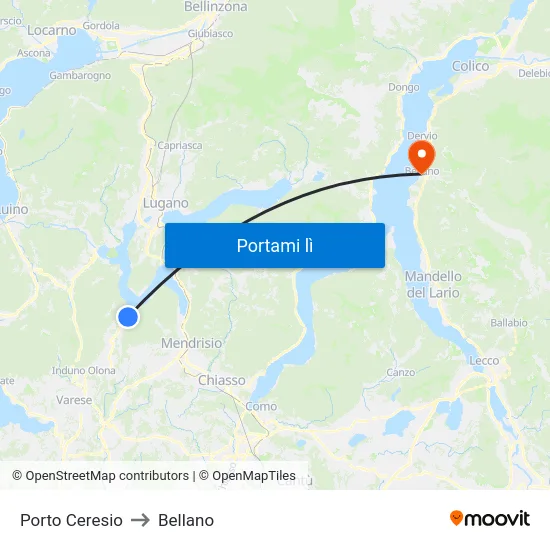 Porto Ceresio to Bellano map