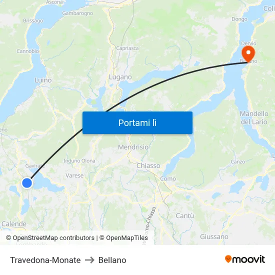 Travedona-Monate to Bellano map