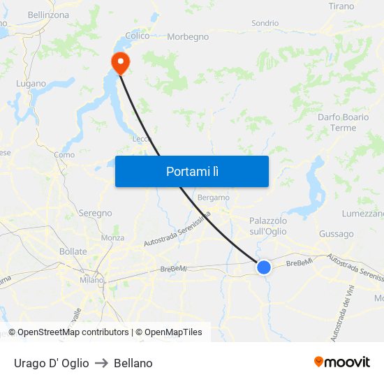 Urago D' Oglio to Bellano map