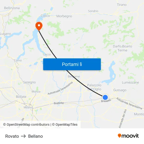 Rovato to Bellano map