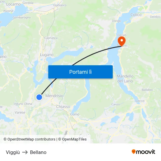 Viggiù to Bellano map