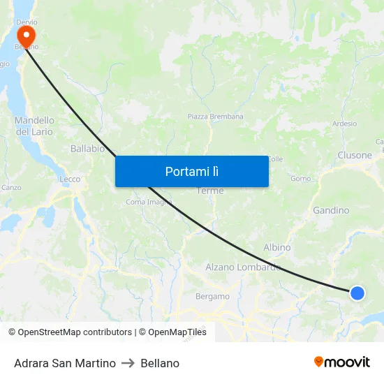 Adrara San Martino to Bellano map