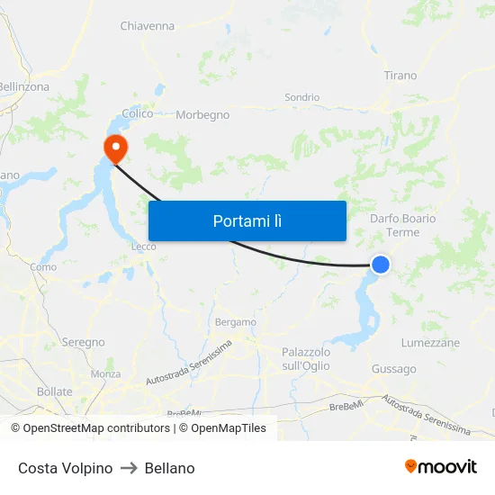 Costa Volpino to Bellano map