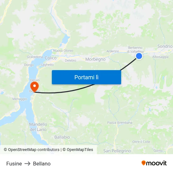 Fusine to Bellano map