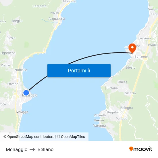 Menaggio to Bellano map