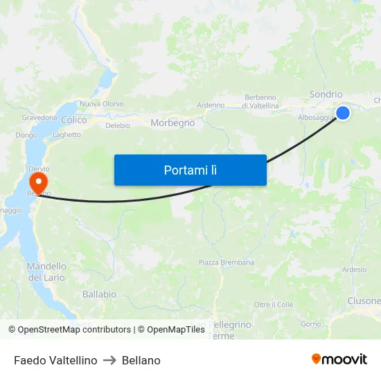Faedo Valtellino to Bellano map