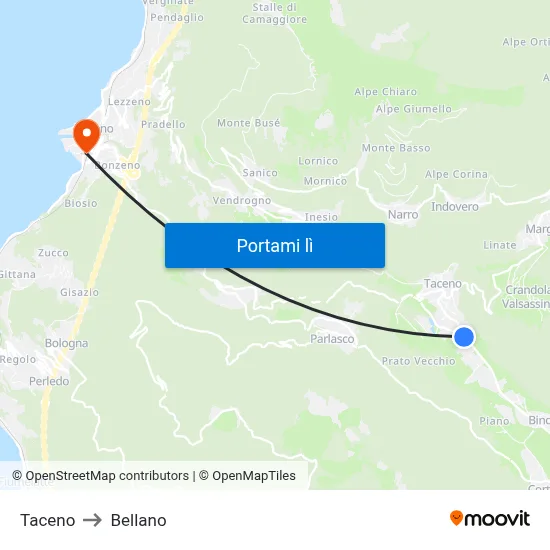 Taceno to Bellano map