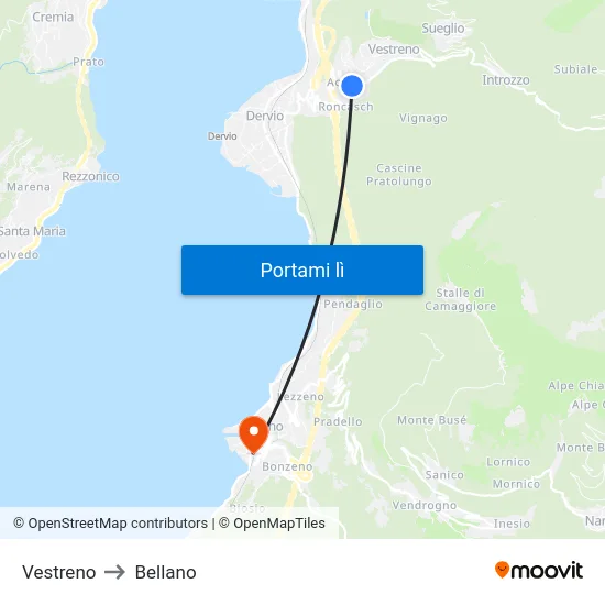 Vestreno to Bellano map