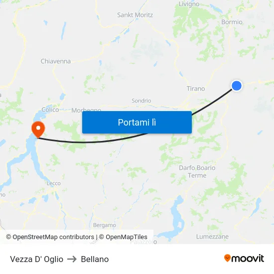 Vezza D' Oglio to Bellano map