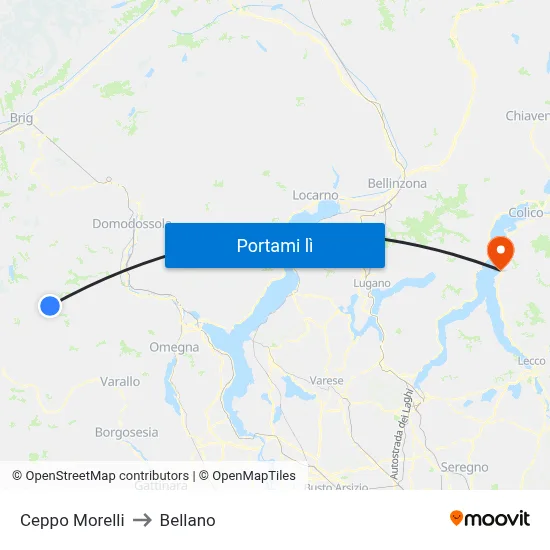 Ceppo Morelli to Bellano map