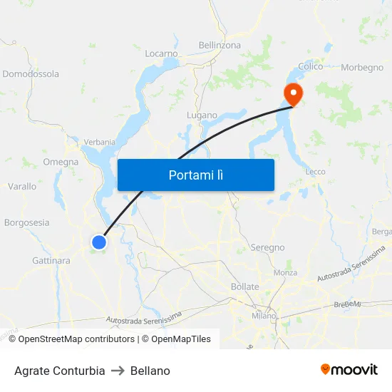 Agrate Conturbia to Bellano map