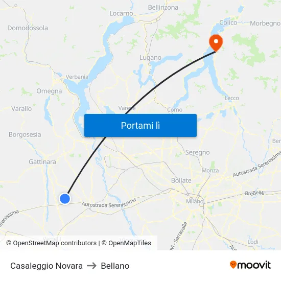 Casaleggio Novara to Bellano map