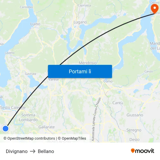 Divignano to Bellano map