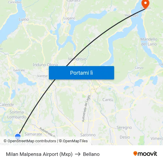 Milan Malpensa Airport (Mxp) to Bellano map