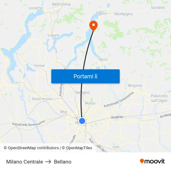 Milano Centrale to Bellano map