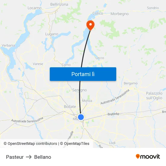 Pasteur to Bellano map