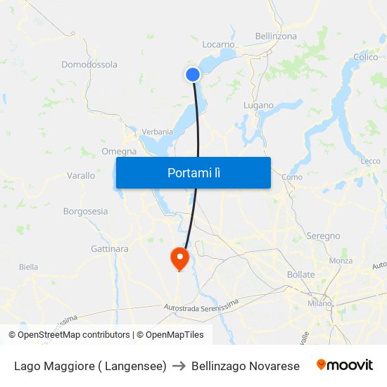 Lago Maggiore ( Langensee) to Bellinzago Novarese map
