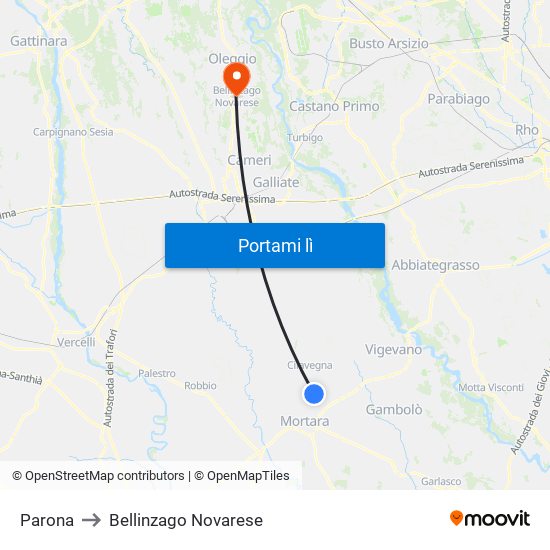 Parona to Bellinzago Novarese map