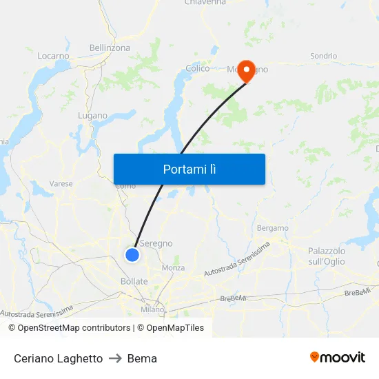 Ceriano Laghetto to Bema map