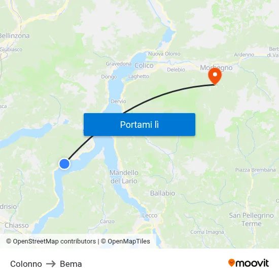 Colonno to Bema map