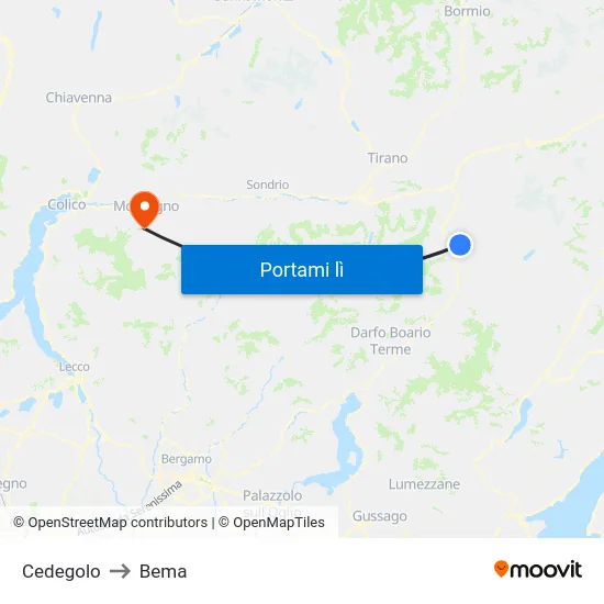 Cedegolo to Bema map