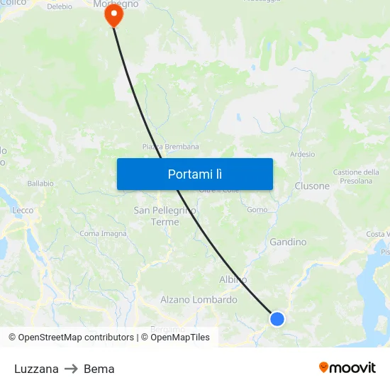 Luzzana to Bema map