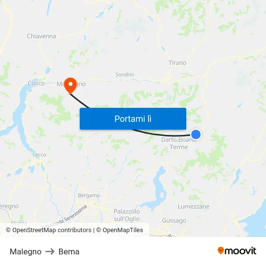 Malegno to Bema map