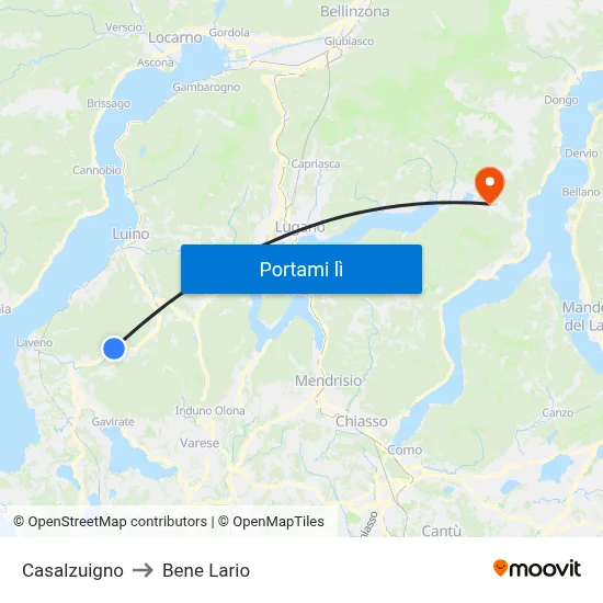 Casalzuigno to Bene Lario map
