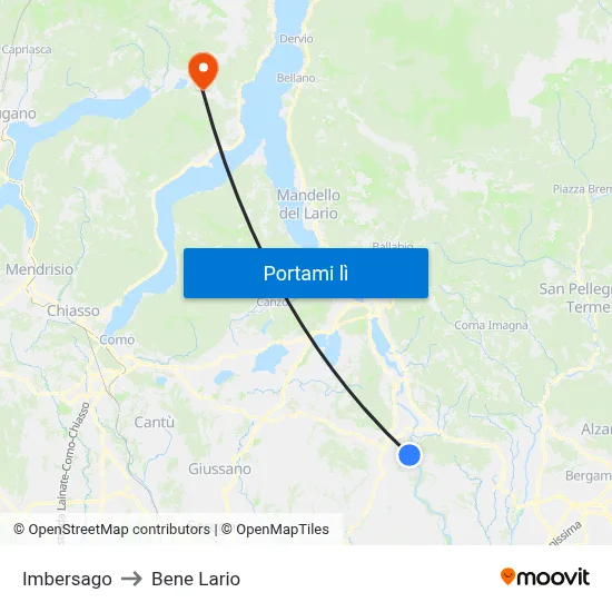 Imbersago to Bene Lario map