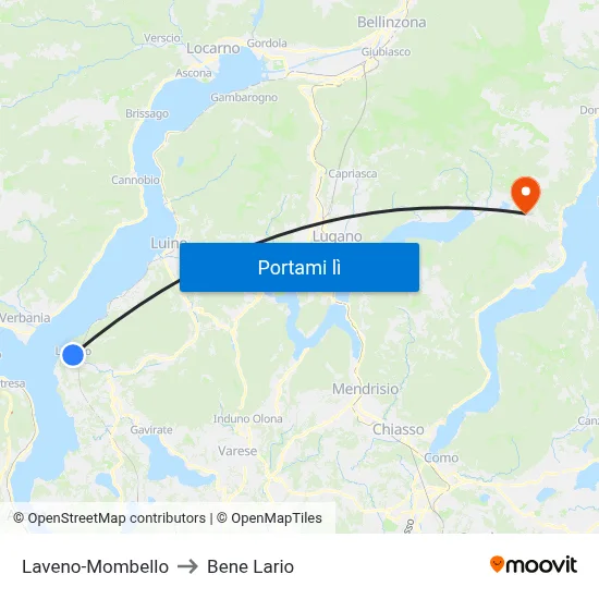 Laveno-Mombello to Bene Lario map