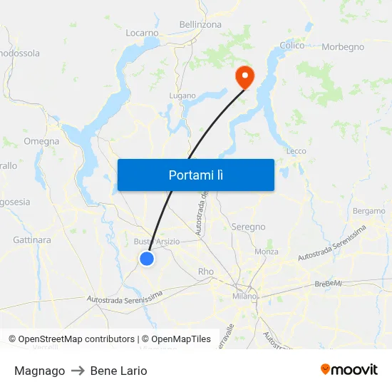 Magnago to Bene Lario map