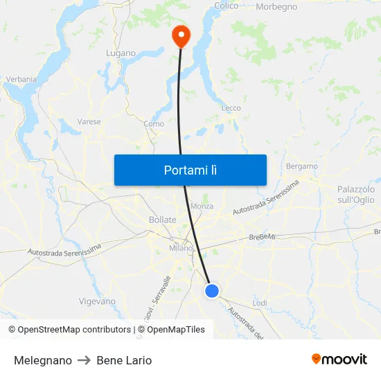 Melegnano to Bene Lario map