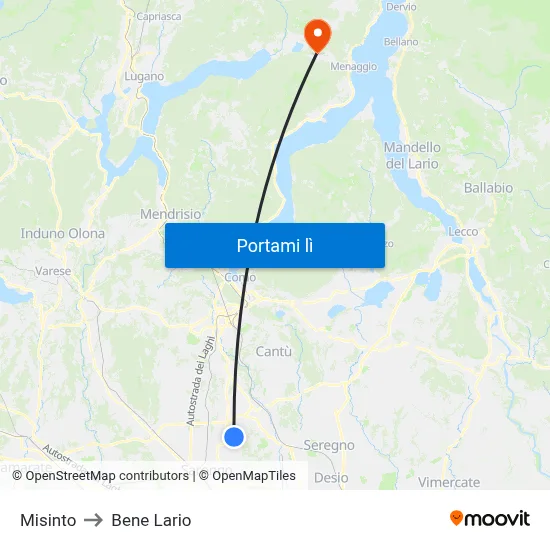 Misinto to Bene Lario map