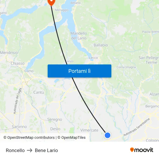 Roncello to Bene Lario map