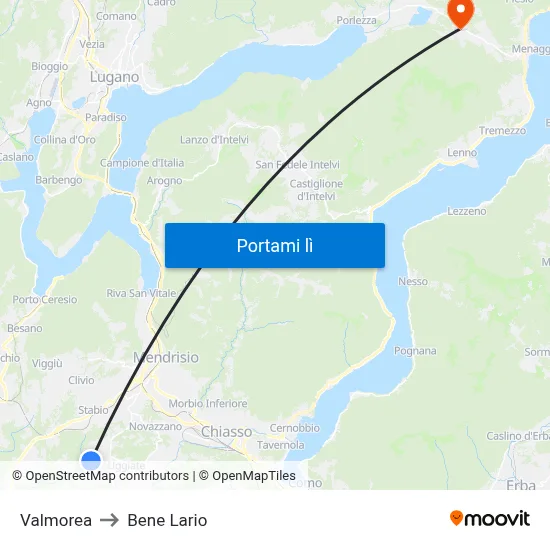 Valmorea to Bene Lario map