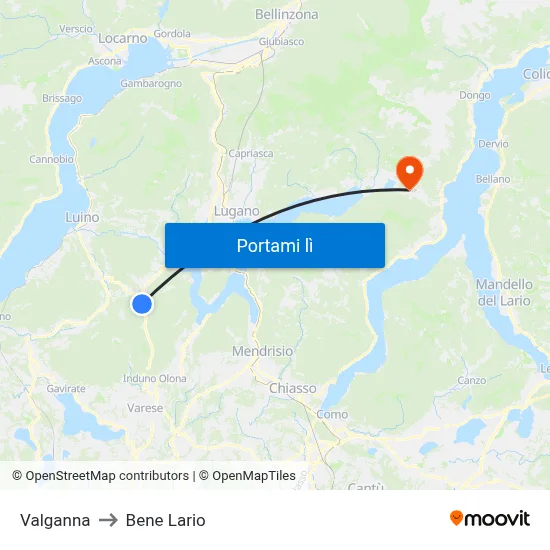 Valganna to Bene Lario map