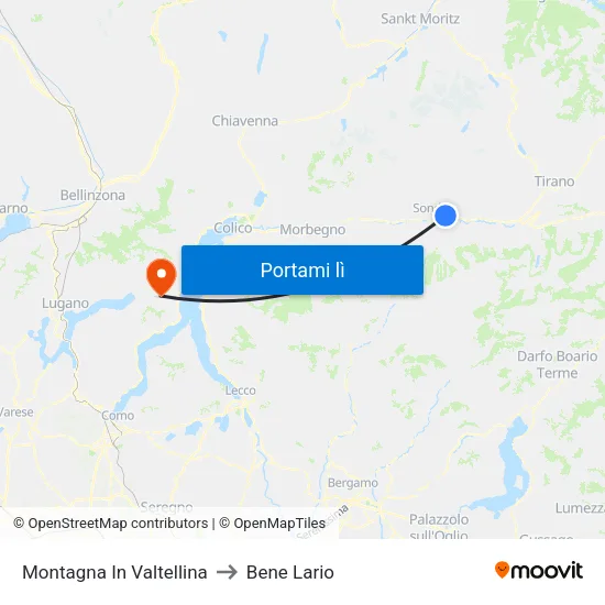 Montagna In Valtellina to Bene Lario map