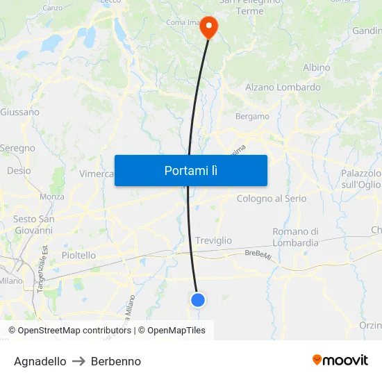 Agnadello to Berbenno map