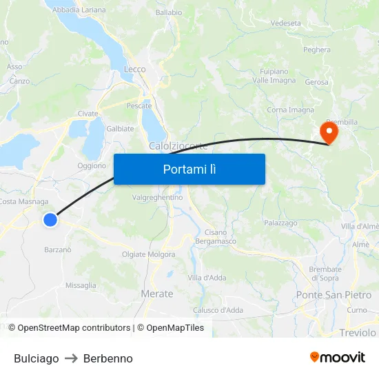 Bulciago to Berbenno map