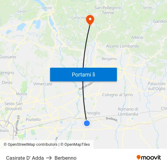 Casirate D' Adda to Berbenno map