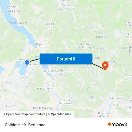 Galbiate to Berbenno map