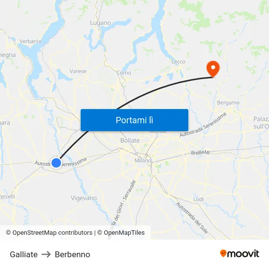 Galliate to Berbenno map