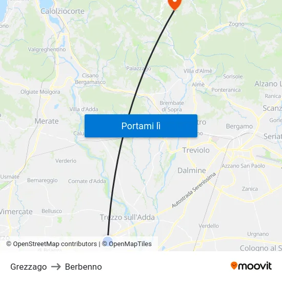 Grezzago to Berbenno map