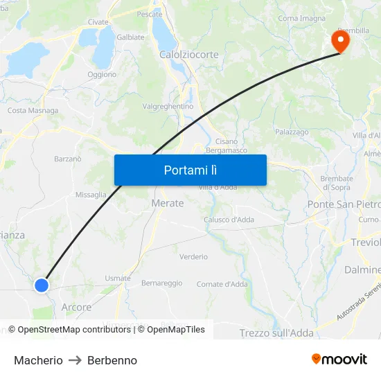 Macherio to Berbenno map