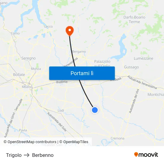 Trigolo to Berbenno map