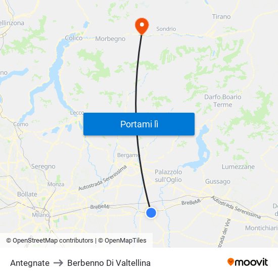 Antegnate to Berbenno Di Valtellina map