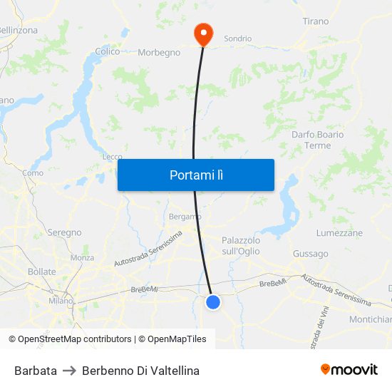 Barbata to Berbenno Di Valtellina map