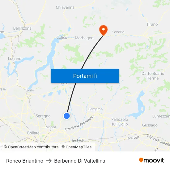 Ronco Briantino to Berbenno Di Valtellina map